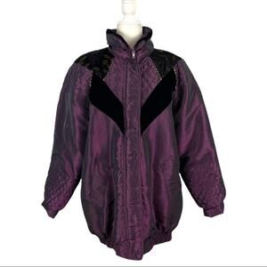 Outdoor Exchange Floral Velvet Patchwork Nylon Puffer Oversized Jacket Medium